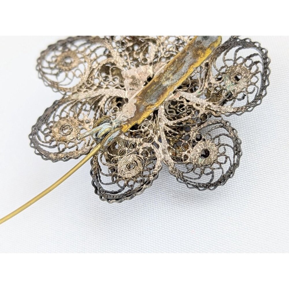 Antique 1900s Sterling Silver Filigree Brooch Hand-painted Enamel Edwardian Era - Picture 5 of 7